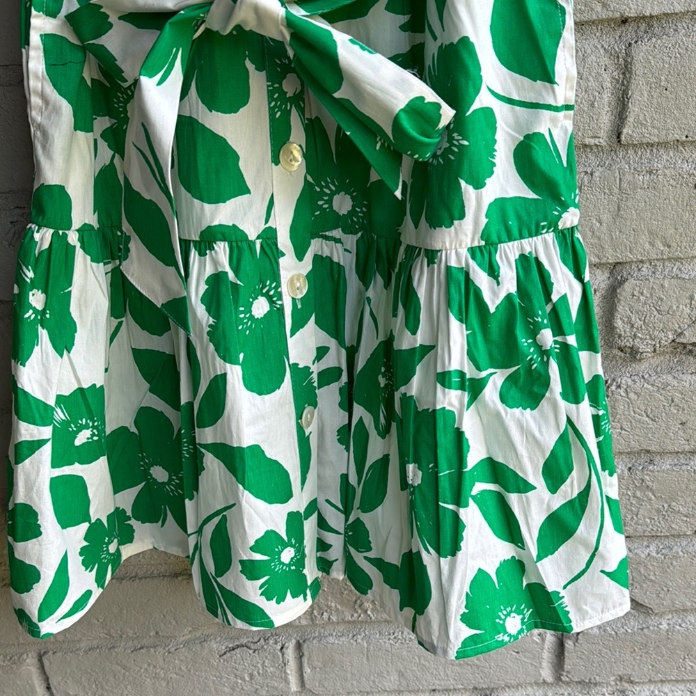Jessica Simpson Sz XS Dress Cotton Green&White Puffy sleeve pockets Tiered Belt - Picture 4 of 6
